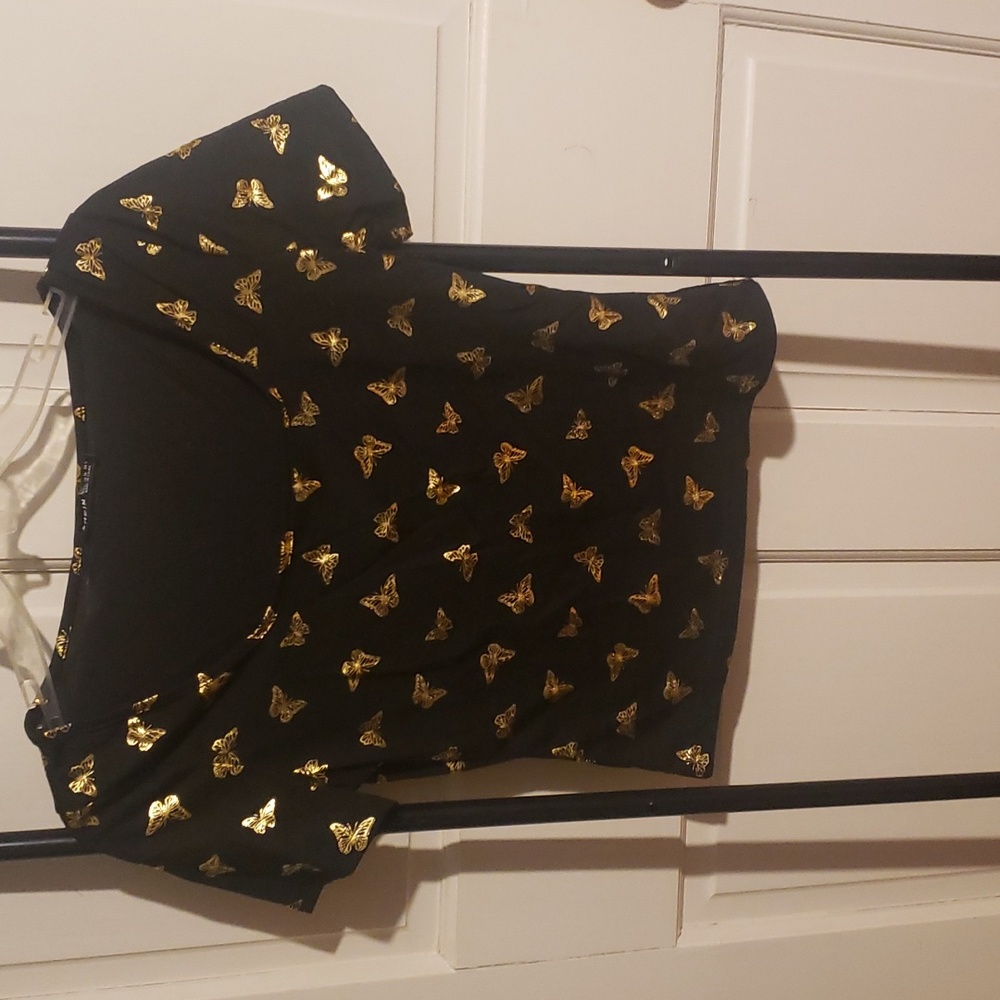 Shein black and gold butterfly crop top